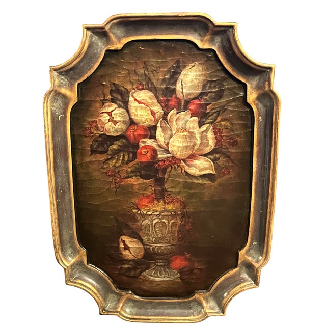 Gold Vintage Homco Large Floral Still Life Wall Plaque "Magnolias & Pomegranates" by Robbie Meyer For Sale - Image 8 of 12