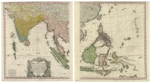 Double Map of the East Indies and Southeast Asia by Homann Heirs, 1748