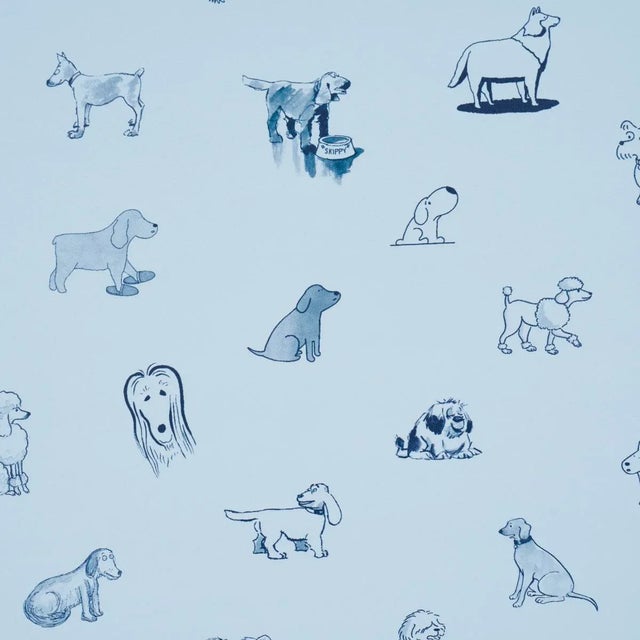 Contemporary Schumacher x The New Yorker Good Dogs Everywhere Wallpaper In Sky & Navy Blue For Sale - Image 3 of 7