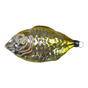 Antique Christmas Blown Mercury Glass Yellow With Mica Fish Feather Tree Ornament