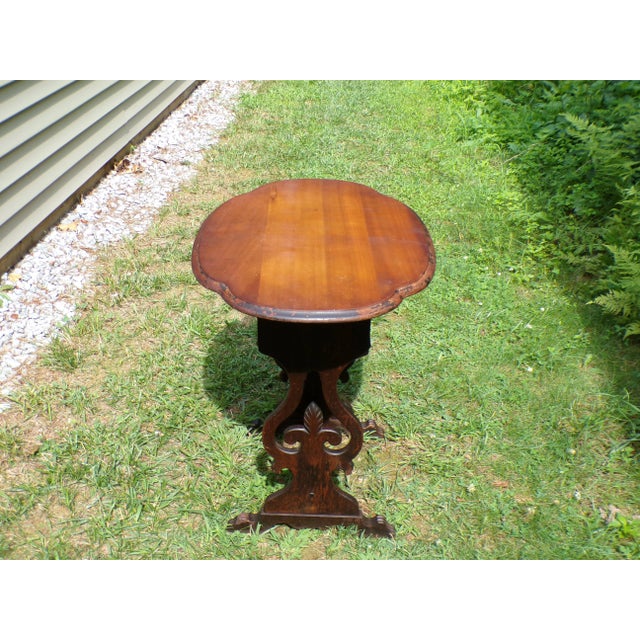 Farmhouse Antique Tilt Top Sewing Table Vintage Walnut Sewing Stand Parlor Lamp Table For Sale - Image 3 of 15