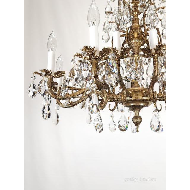 Antique 18 Light Regal Regency Brass Cut Lead Glass Crystal Chandelier For Sale - Image 10 of 12
