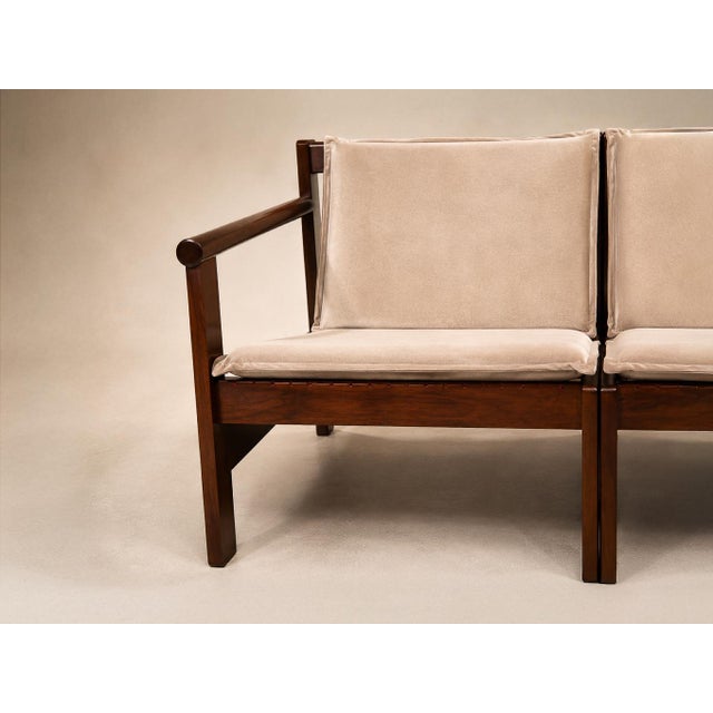 1960s Michel Arnoult “Ouro Preto” Modular Loveseat / Pair of Open-Arm Lounge Chairs in Imbuia, Brazil, 1960s — Convertible Two-in-One Design For Sale - Image 5 of 18