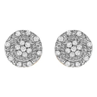 10K Yellow Gold 1/7 Cttw Diamond Beaded Halo Stud Earrings For Sale