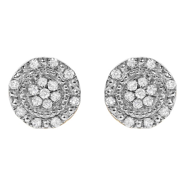 10K Yellow Gold 1/7 Cttw Diamond Beaded Halo Stud Earrings For Sale