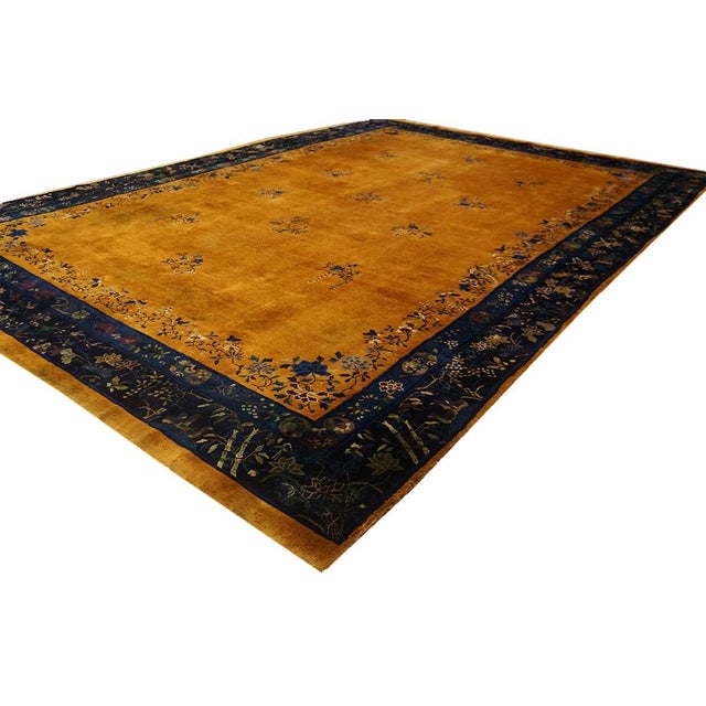 Goldenrod 1920s Antique Large Room Size Yellow Modernist Floral Chinese Art Deco Rug For Sale - Image 8 of 10
