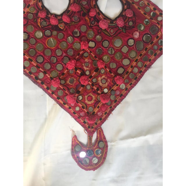 Red Indian Embroidered Mirrored Shell Tassel Camel Mask For Sale - Image 8 of 8