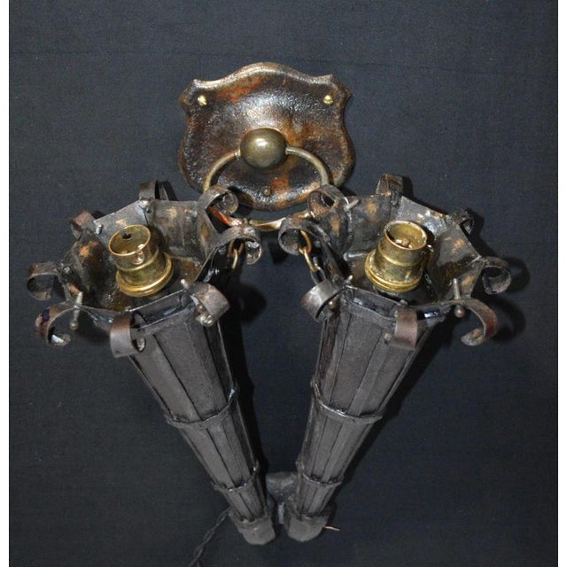 Victorian Gothic Twin Torchère Wall Light with Opaline Flame Shades, 1850s For Sale - Image 16 of 18
