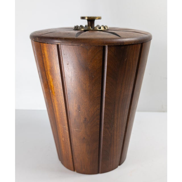 1970s Mid-Century Modern Walnut Ice Bucket or Trash Can by Vermillion For Sale - Image 5 of 13