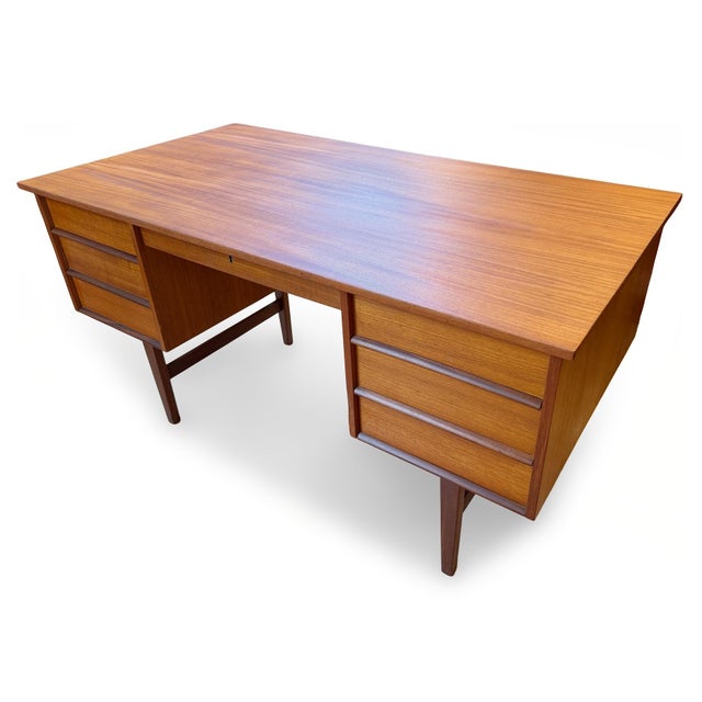 Mid-Century Modern 1960s Danish Modern Teak Executive Desk For Sale - Image 3 of 13