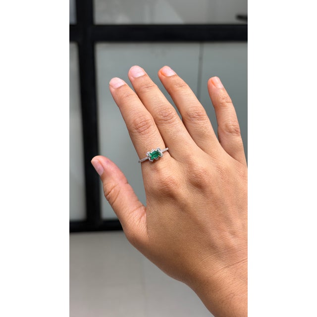 Art Deco Art Deco Zambian Emerald & Diamond Halo Ring Size 5 in 14k Yellow Gold For Sale - Image 3 of 17
