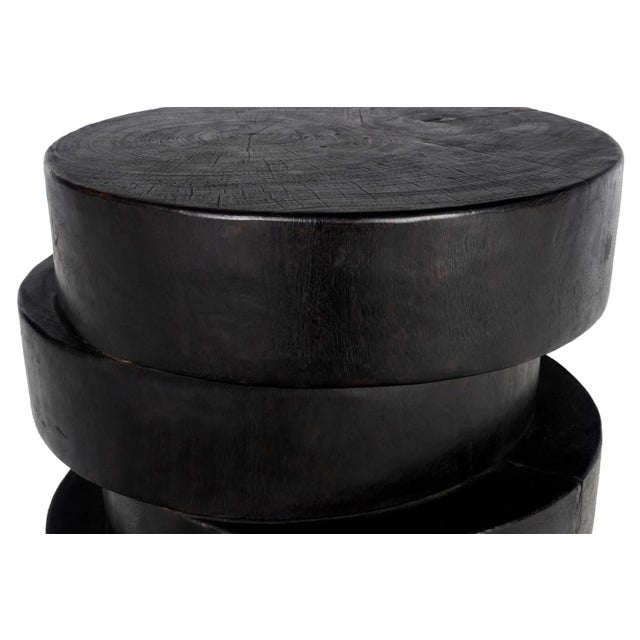 Ebonized Carved Stacked Design Wood Side Table For Sale - Image 4 of 6
