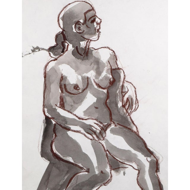 Vintage Mid Century Modernist Figurative Abstract Watercolor Painting For Sale - Image 4 of 7