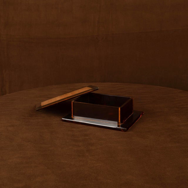 Italian Smoked Acrylic Glass and Natural Cork Jewellery Box, 1970 For Sale - Image 17 of 18