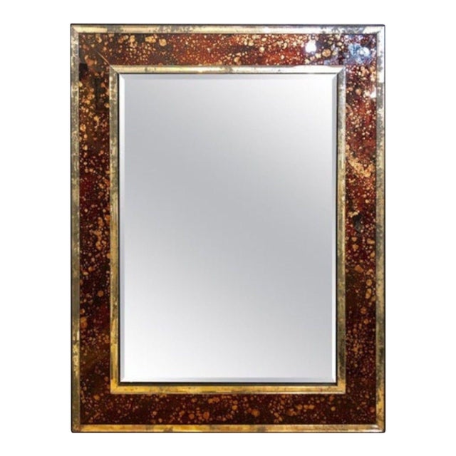 Hollywood Regency, Tortoise Shell Wall Mirror, Beveled Glass, Steel, 20th C. For Sale