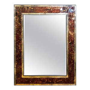 Hollywood Regency, Tortoise Shell Wall Mirror, Beveled Glass, Steel, 20th C.