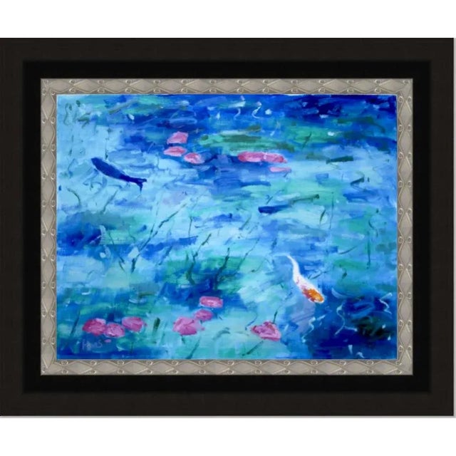 Water Gardens — Koi Fish Pond Impressionist Style Oil Painting For Sale - Image 4 of 8
