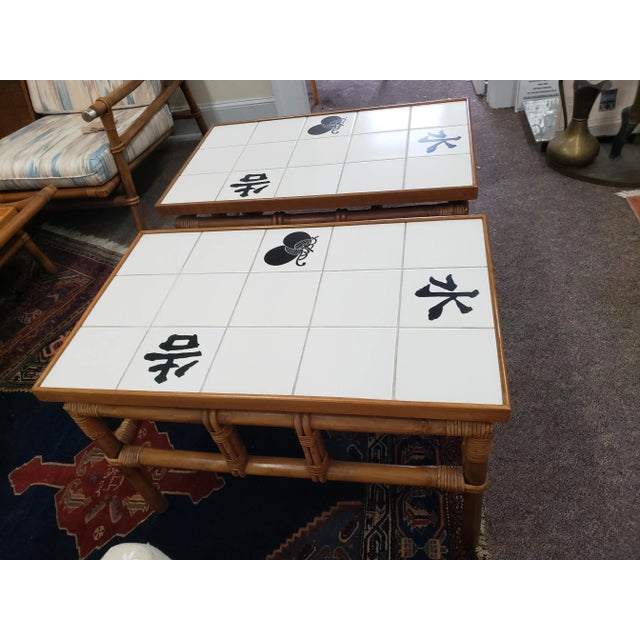 John Wisner 1950s Matching John Wisner Ficks Reed Co. Far Horizons Tile Top End Tables - a Pair For Sale - Image 4 of 8