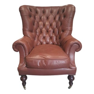 Lilian August Leather English Tufted Writers Chair For Sale