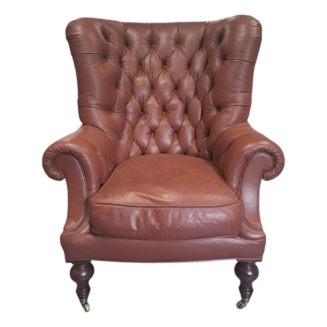 Lilian August Leather English Tufted Writers Chair For Sale