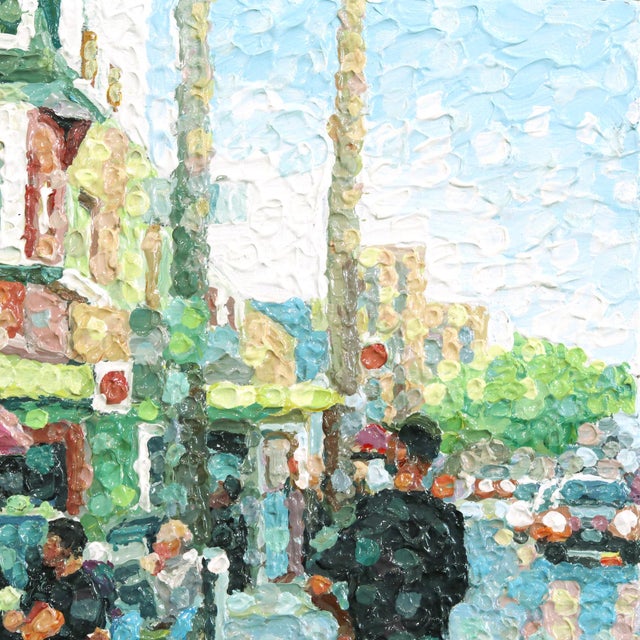 2020s Coming True - Impasto Textural Original Urban Figurative Pointillist Acrylic Painting For Sale - Image 5 of 9