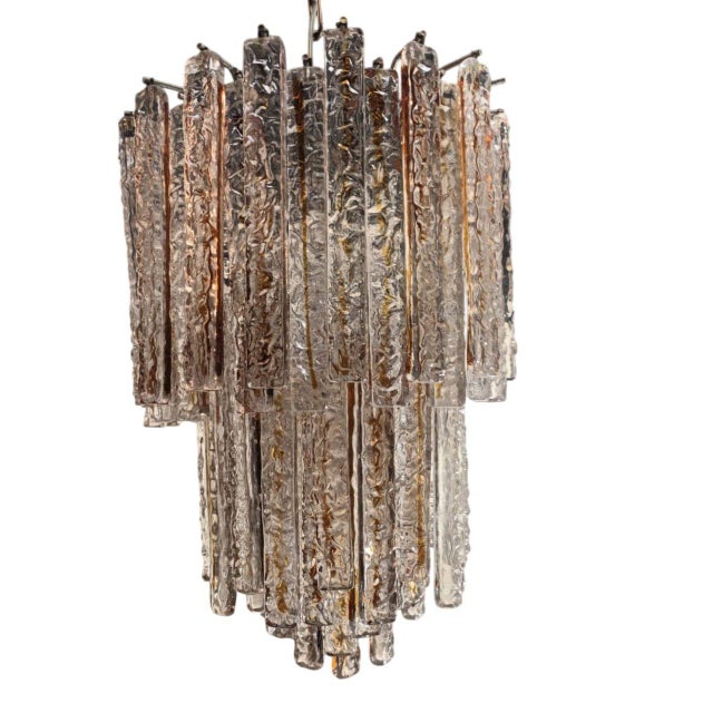 Italian Pair of Amber/Clear Murano Glass Planks Chandeliers by Mazzega. Italy, 1960's. For Sale - Image 3 of 5