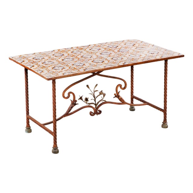 Spanish Iron and Tile-Top Table, Late 19th C. For Sale