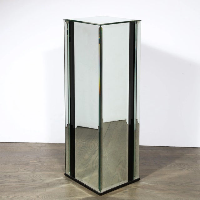 Mid-Century Modernist Mirrored Pedestal With Alternating Vitrolite Strips For Sale - Image 9 of 12