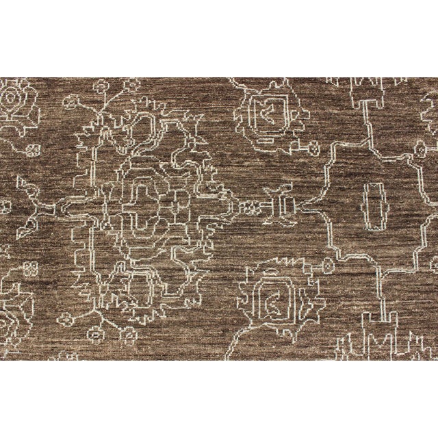Textile Turkish Transitional Rug in Warm Chestnut Brown With Ivory Motifs For Sale - Image 7 of 13