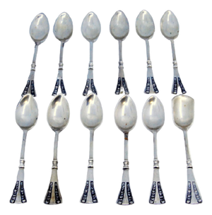 Silver Coffee Spoons with Floral Handles, Set of 12