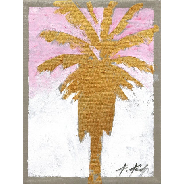 Touched by Gold - Original Pink Sky Gold Palm Tree Artwork by Kathleen Keifer For Sale - Image 9 of 9