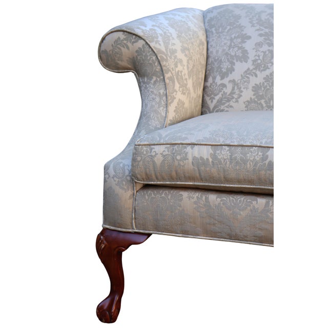 Champagne 1990s Ethan Allen Chippendale Camelback Sofa in Silver-Champagne Silk Damask For Sale - Image 8 of 18