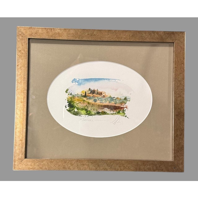 Vintage Watercolor Painting of an Italian Vineyard Artist Signed For Sale - Image 4 of 4