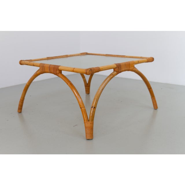 Danish Modern Square Rattan and Glass Coffee Table, 1960s For Sale - Image 8 of 15