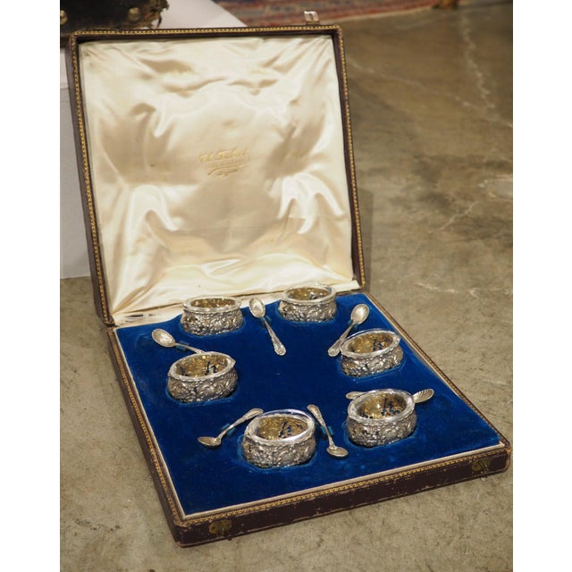 Antique French Silver and Glass Salt Cellar Set, Charles Dubret, Circa 1890 For Sale - Image 16 of 18