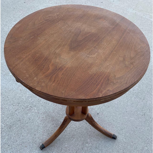 Mid-Century Modern Mid 20th Century Vintage Mid-Century Modern Round 3 Leg Gueridon Pedestal Entry Table Carved Legs For Sale - Image 3 of 8