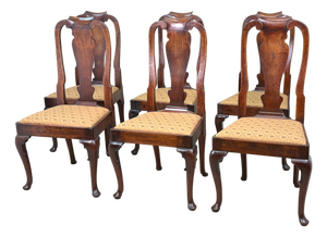 Antique Queen Anne Walnut Dining Chairs, 1710, Set of 6