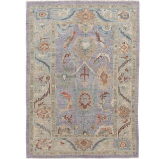 Modern Sultanabad Handmade Purple Floral Wool Rug For Sale