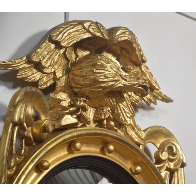 Giltwood Convex Wall Mirror with Eagle Crest, 1890s For Sale - Image 5 of 8