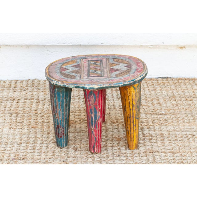 1950s Authentic African Painted Nupe Stool For Sale - Image 5 of 7