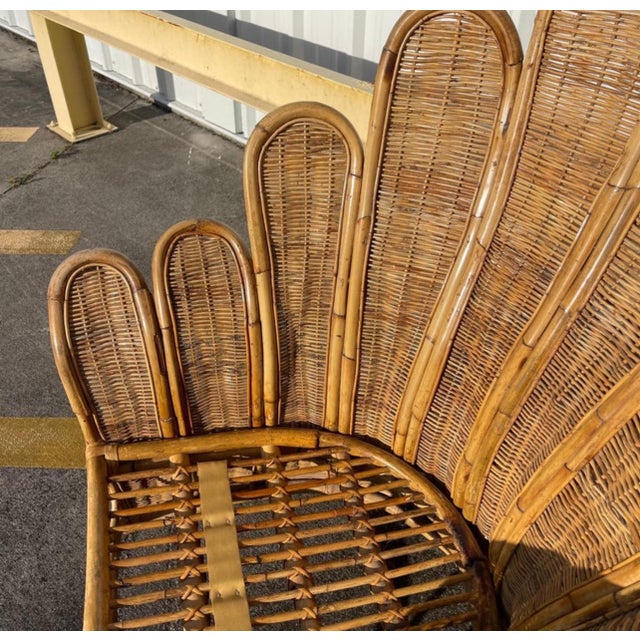1970s Rattan Woven Wicker Peacock Fan Back Lounge Chair For Sale In West Palm - Image 6 of 12