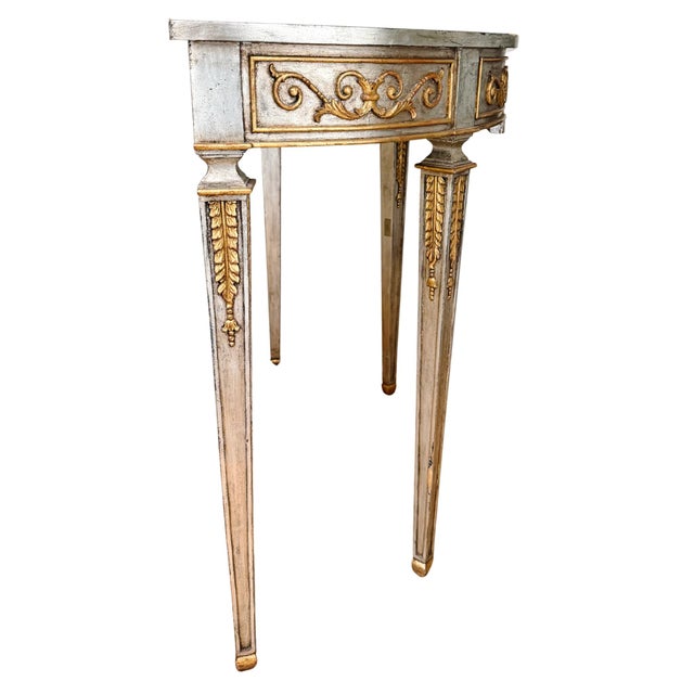 Late 20th Century Maitland-Smith Silver Leaf & Gilt Neoclassical Demilune Console Table For Sale In San Diego - Image 6 of 18