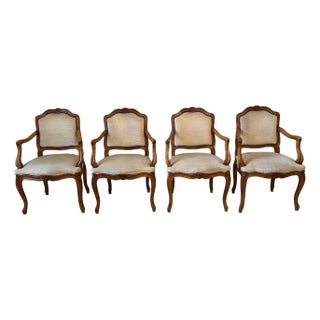 Vintage French Fauteuil Open Arm Chairs - Set of 4 For Sale