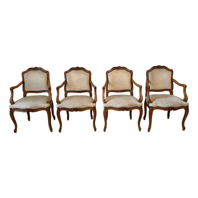 Vintage French Fauteuil Open Arm Chairs - Set of 4 For Sale