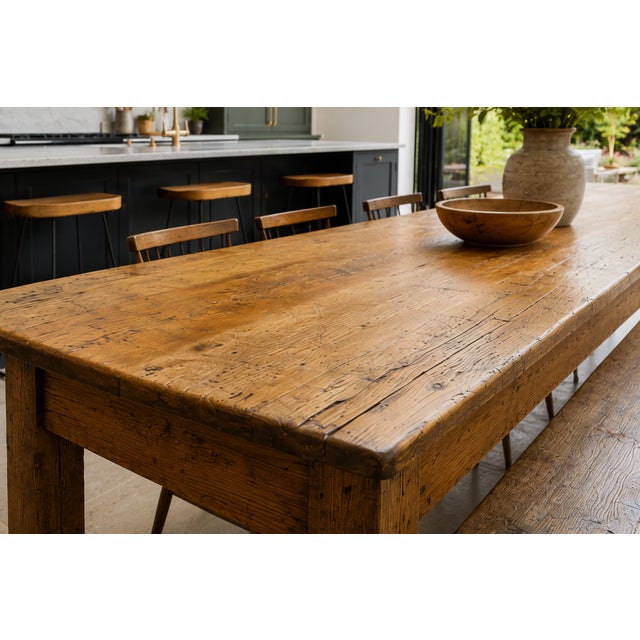 English Farmhouse Harvest Table in Pine and Elm, 1850 For Sale - Image 3 of 9