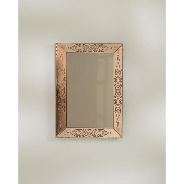 1940-1949 Italy Warm Blush Pink Carved Wood Mirror For Sale - Image 4 of 8