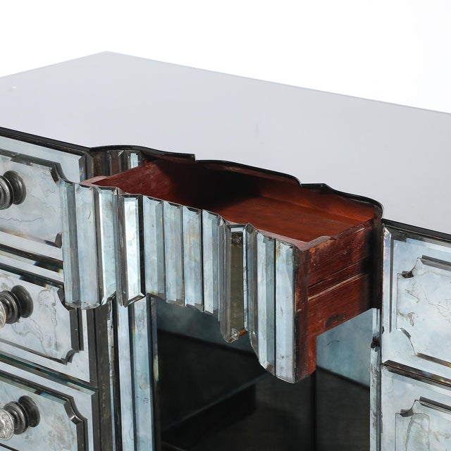 Art Deco Smoked Beveled Mirrored Vanity With Silvered Bronze Pulls For Sale - Image 12 of 16