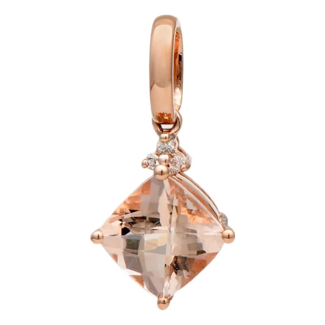 14KR Checkercut Morganite(1.35) & Diamond Pendant For Sale