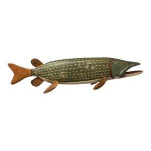Mid-Century Folk Art Northern Pike Fish Carving