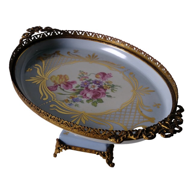 Vintage Porcelain Centerpiece with Gilded Bronze Frame from Limoges, 1950s For Sale